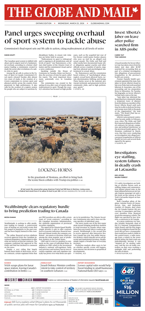 Prima pagina The Globe and Mail di oggi - Quotidiano estero