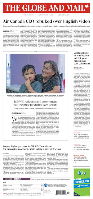 Prima pagina The Globe and Mail di oggi - Quotidiano estero