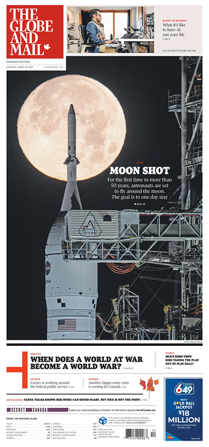 Prima pagina The Globe and Mail di oggi - Quotidiano estero