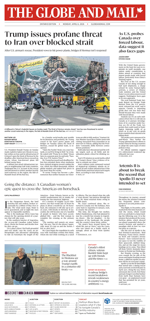 Prima pagina The Globe and Mail di oggi - Quotidiano estero