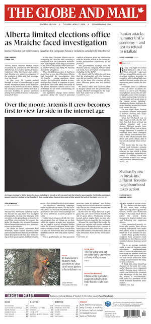 Prima pagina The Globe and Mail di oggi - Quotidiano estero