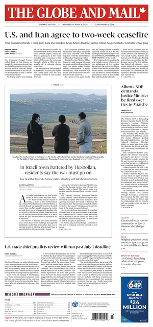 Prima pagina The Globe and Mail di oggi - Quotidiano estero