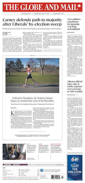 Prima pagina The Globe and Mail di oggi - Quotidiano estero