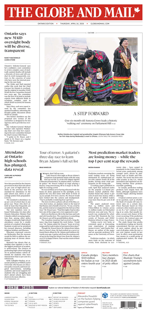 Prima pagina The Globe and Mail di oggi - Quotidiano estero