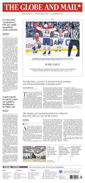Prima pagina The Globe and Mail di oggi - Quotidiano estero