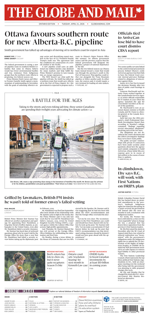 Prima pagina The Globe and Mail di oggi - Quotidiano estero