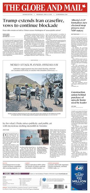 Prima pagina The Globe and Mail di oggi - Quotidiano estero