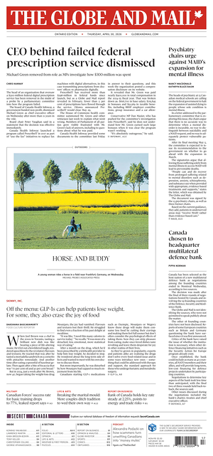 Prima pagina The Globe and Mail di oggi - Quotidiano estero