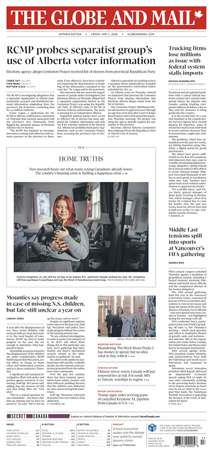 Prima pagina The Globe and Mail di oggi - Quotidiano estero