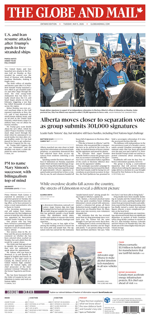 Prima pagina The Globe and Mail di oggi - Quotidiano estero
