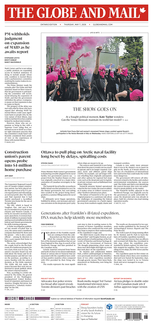 Prima pagina The Globe and Mail di oggi - Quotidiano estero