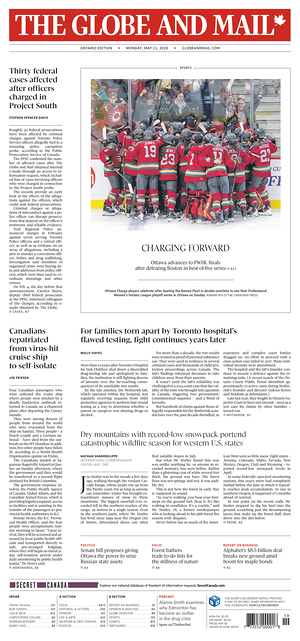 Prima pagina The Globe and Mail di oggi - Quotidiano estero