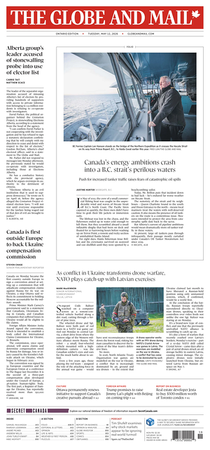Prima pagina The Globe and Mail di oggi - Quotidiano estero