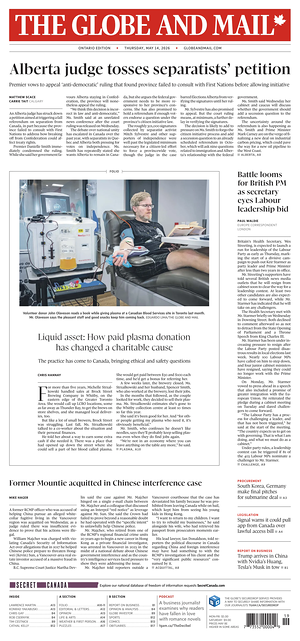 Prima pagina The Globe and Mail di oggi - Quotidiano estero
