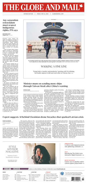 Prima pagina The Globe and Mail di oggi - Quotidiano estero