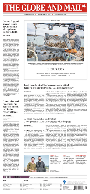 Prima pagina The Globe and Mail di oggi - Quotidiano estero