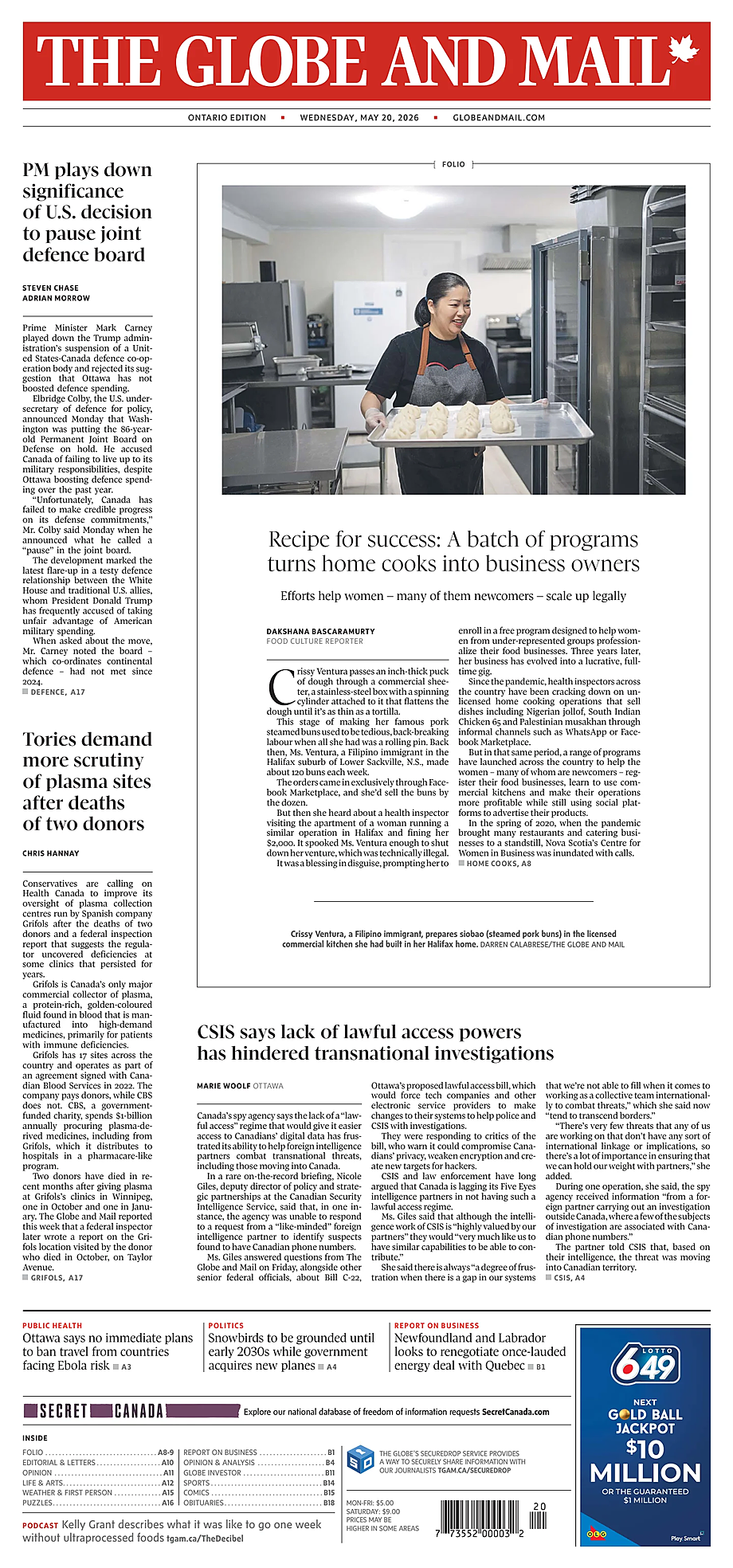 Portada The Globe and Mail de hoy - Quiosco 20 mayo 2026