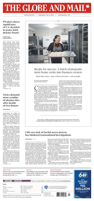 Prima pagina The Globe and Mail di oggi - Quotidiano estero