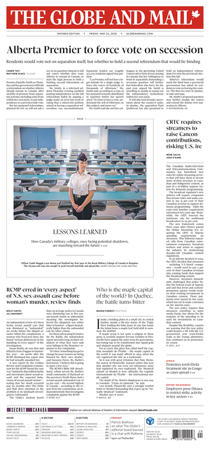 Prima pagina The Globe and Mail di oggi - Quotidiano estero