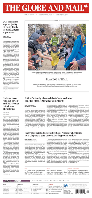 Prima pagina The Globe and Mail di oggi - Quotidiano estero