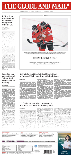 Prima pagina The Globe and Mail di oggi - Quotidiano estero
