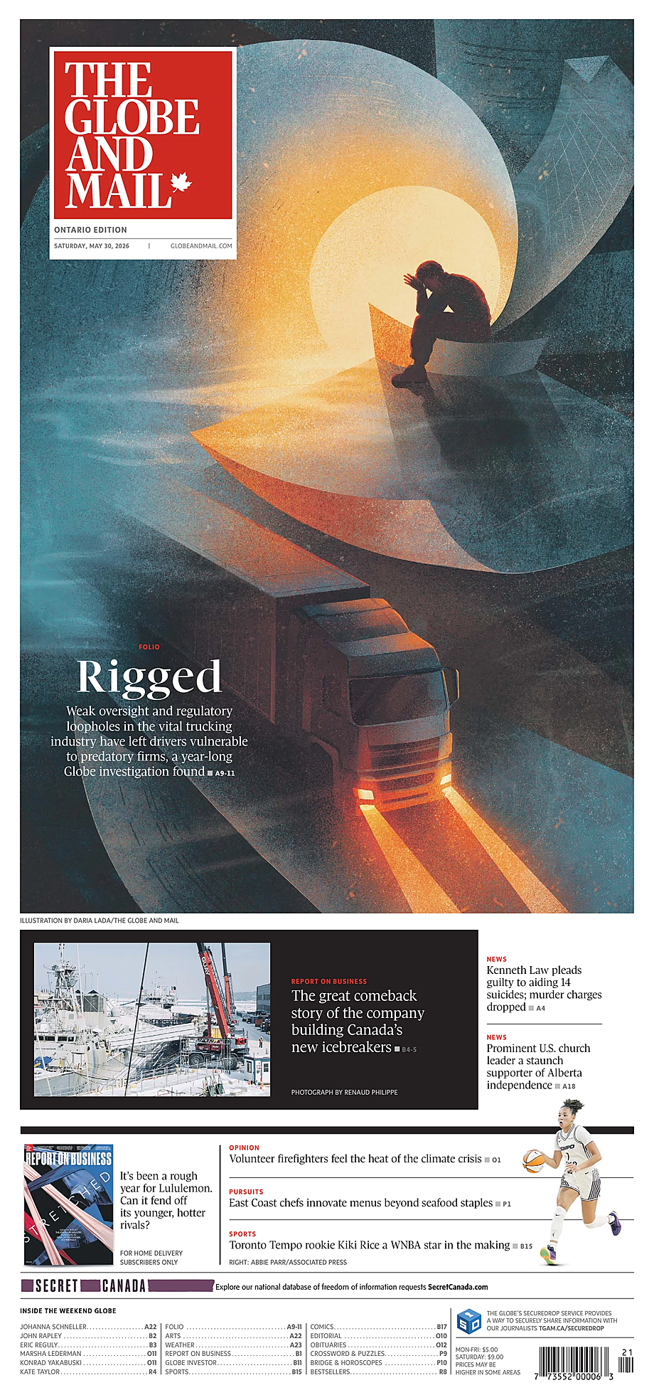 Prima pagina The Globe and Mail di oggi - Edicola 30 Maggio 2026