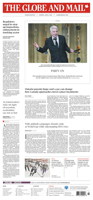 Prima pagina The Globe and Mail di oggi - Quotidiano estero