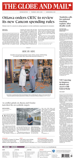 Prima pagina The Globe and Mail di oggi - Quotidiano estero
