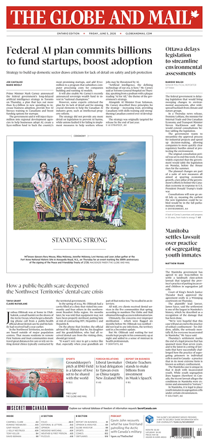Prima pagina The Globe and Mail di oggi - Quotidiano estero