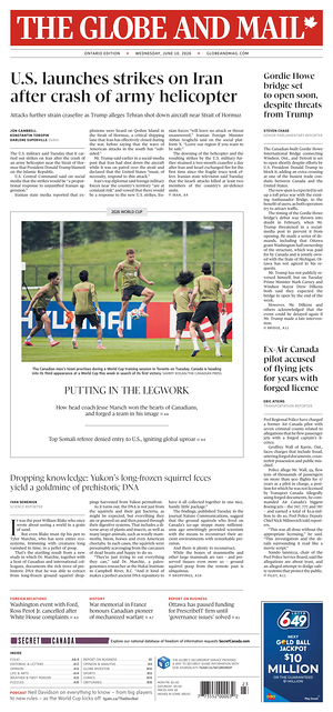 Prima pagina The Globe and Mail di oggi - Quotidiano estero