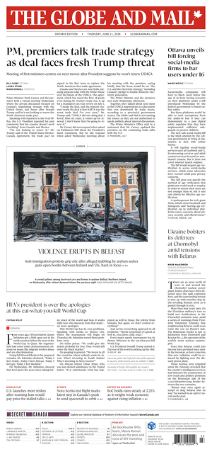 Prima pagina The Globe and Mail di oggi - Quotidiano estero