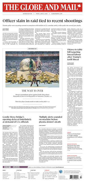 Prima pagina The Globe and Mail di oggi - Quotidiano estero