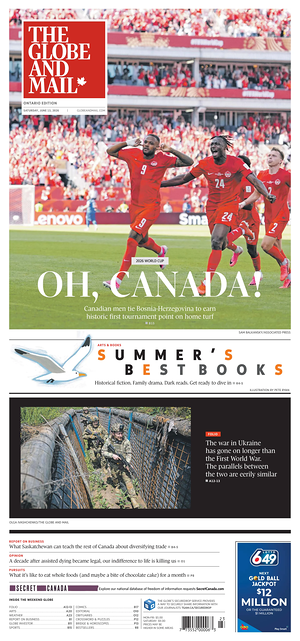Prima pagina The Globe and Mail di oggi - Quotidiano estero