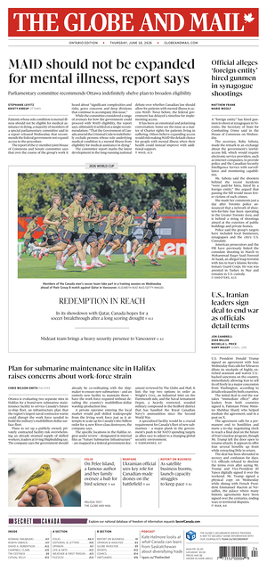 Prima pagina The Globe and Mail di oggi - Quotidiano estero