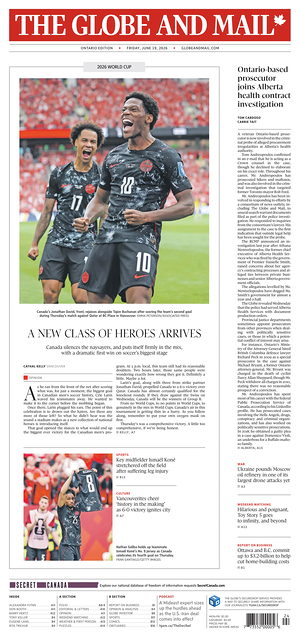 Prima pagina The Globe and Mail di oggi - Quotidiano estero