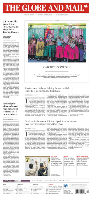 Prima pagina The Globe and Mail di oggi - Quotidiano estero