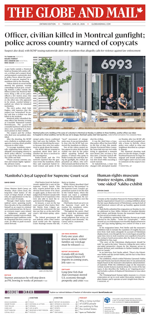 Prima pagina The Globe and Mail di oggi - Quotidiano estero