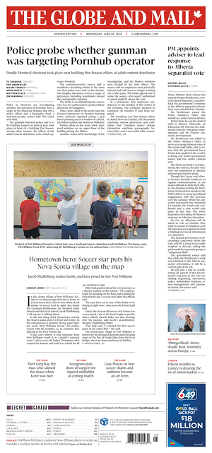 Prima pagina The Globe and Mail di oggi - Quotidiano estero