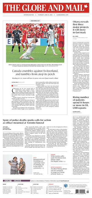Prima pagina The Globe and Mail di oggi - Quotidiano estero