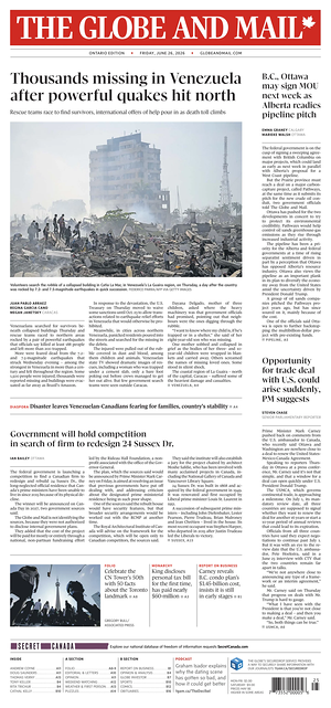 Prima pagina The Globe and Mail di oggi - Quotidiano estero
