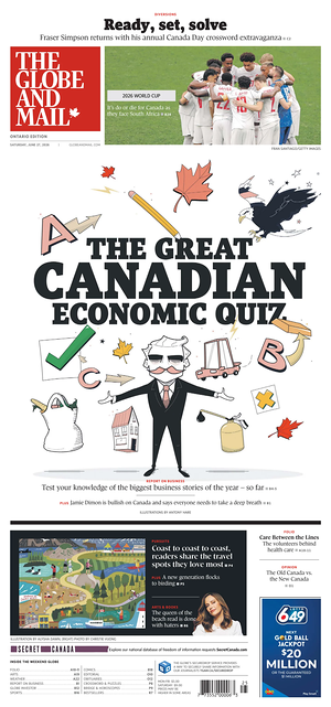 Prima pagina The Globe and Mail di oggi - Quotidiano estero
