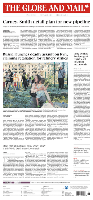 Prima pagina The Globe and Mail di oggi - Quotidiano estero