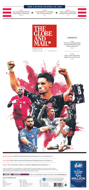 Prima pagina The Globe and Mail di oggi - Quotidiano estero
