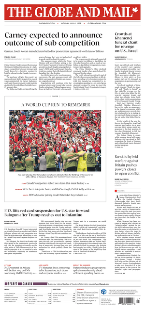 Prima pagina The Globe and Mail di oggi - Quotidiano estero