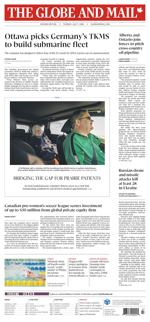 Prima pagina The Globe and Mail di oggi - Quotidiano estero