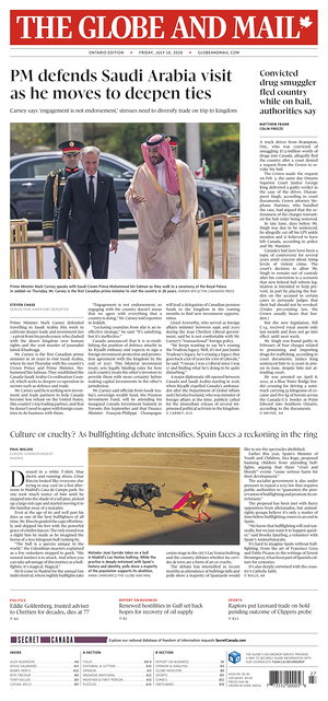 Prima pagina The Globe and Mail di oggi - Quotidiano estero
