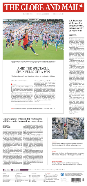 Prima pagina The Globe and Mail di oggi - Quotidiano estero