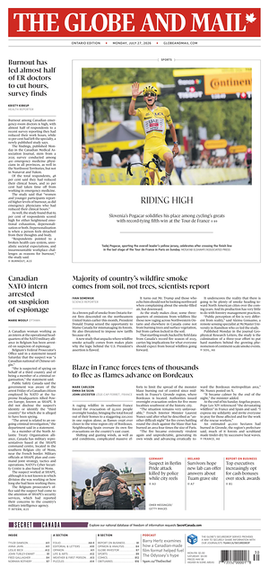 Prima pagina The Globe and Mail di oggi - Quotidiano estero
