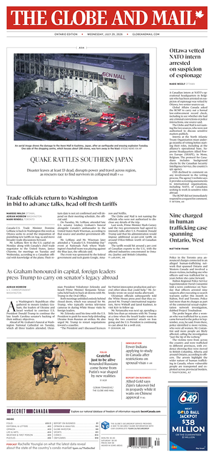 Prima pagina The Globe and Mail di oggi - Quotidiano estero