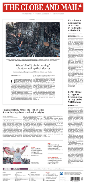 Prima pagina The Globe and Mail di oggi - Quotidiano estero
